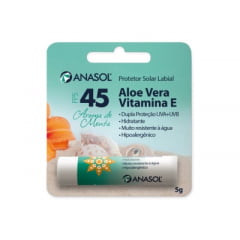 Anasol Protetor Solar Labial FPS 45 Menta 5 g - Aloe Vera - Vitamina E - Hipoalergênico