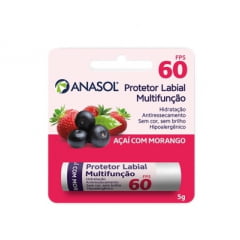 Anasol Protetor Solar Labial FPS 60 Açai com Morango 5 g - Aloe Vera - Vitamina E - Hipoalergênico