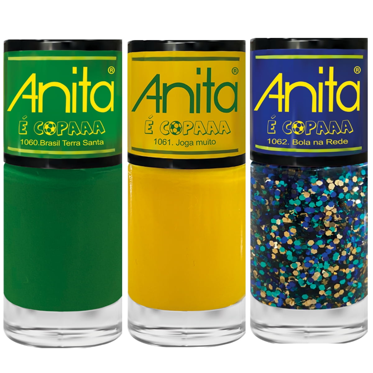 Esmalte Anita Coleção É COPAAA com 2 cremosos e 1 glitter
