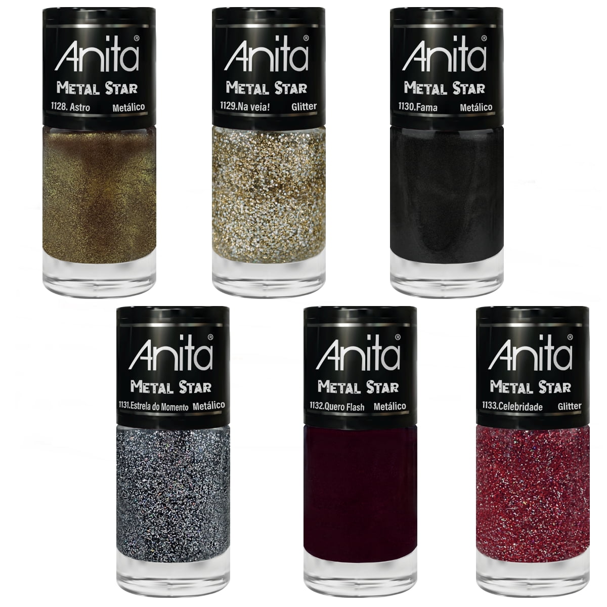 Esmalte Anita Coleção Metal Star com 3 Metálicos e 3 Glitter