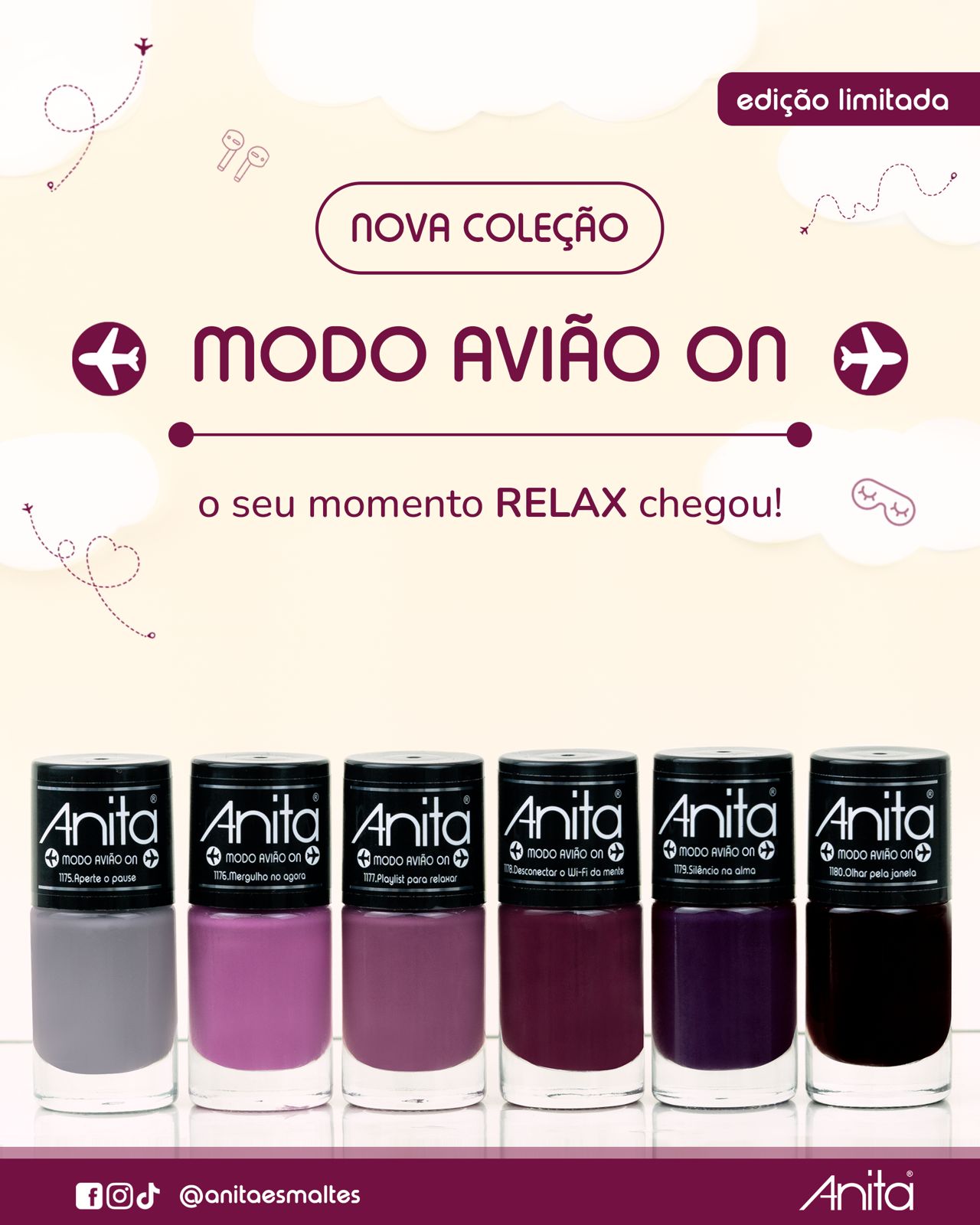 Esmalte Anita Coleção Modo Avião On com 6 cores