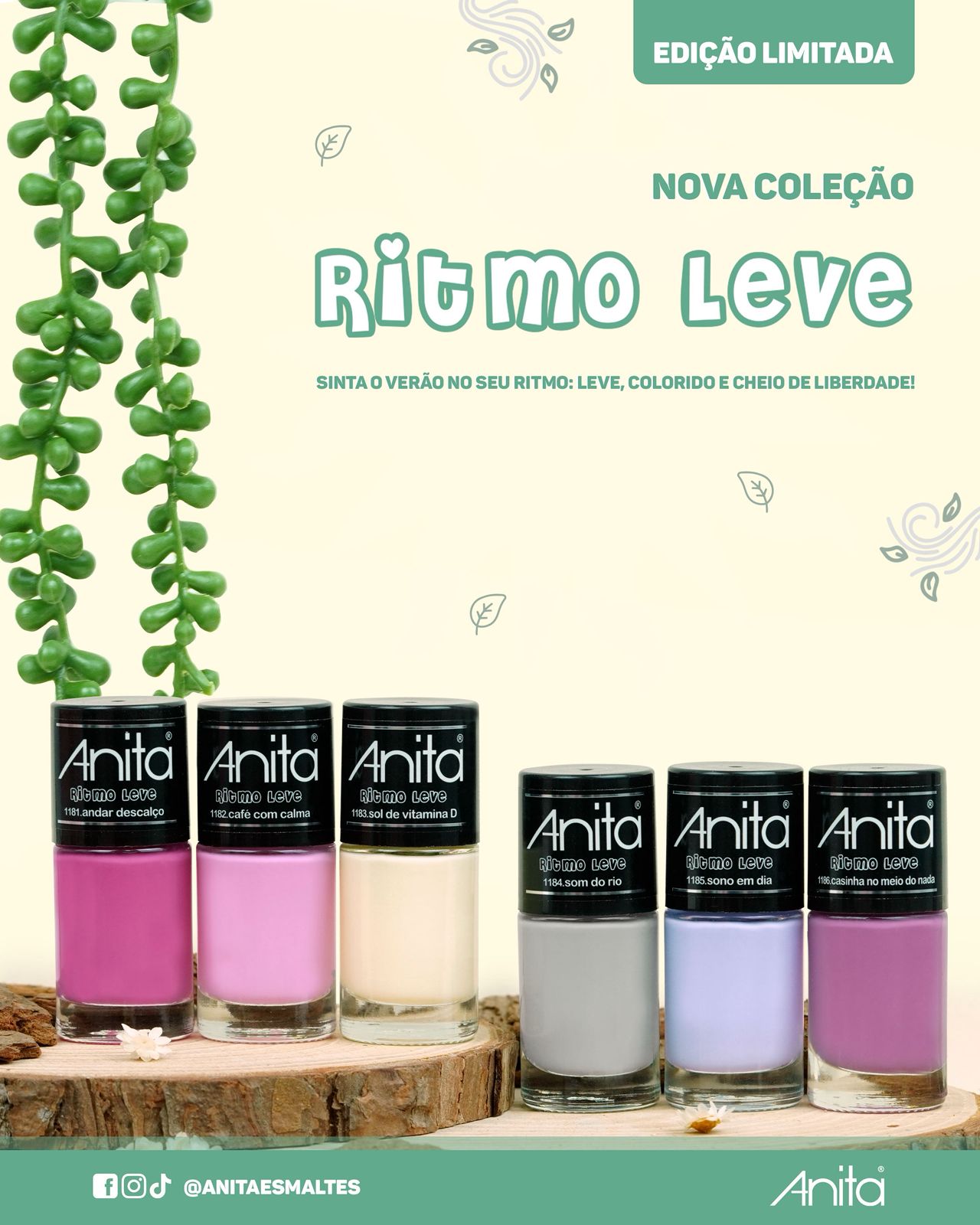 Esmalte Anita Coleção Ritmo Leve com 6 Cores Cremosas